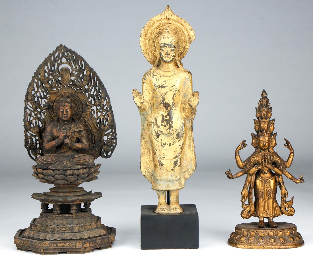 Group of 3 Asian Statues: Standing Buddha and Two (1 of 3)
