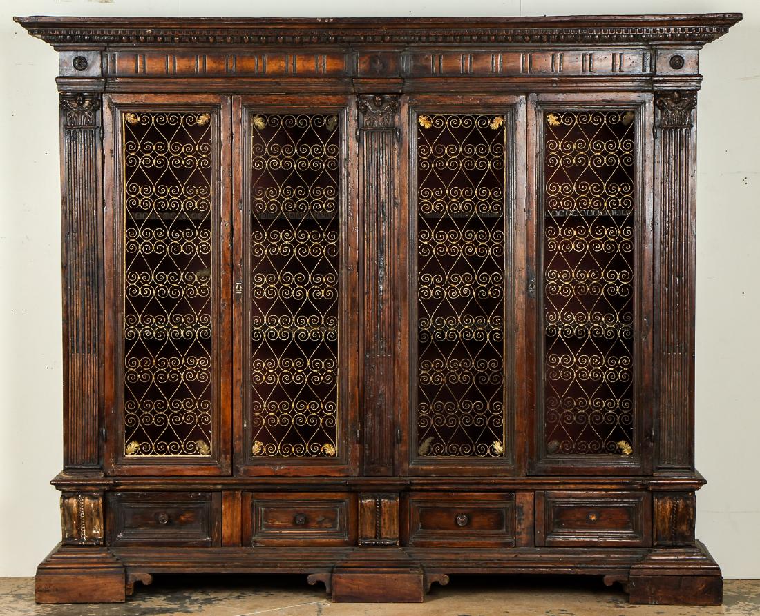 Large Antique Italian Walnut Library Bookcase (1 of 8)