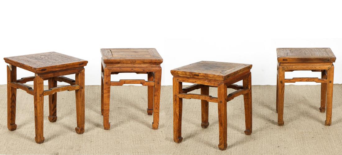 4 Antique Chinese Elm Square Stools (1 of 10)