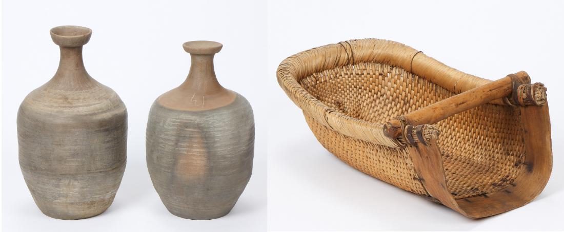 Two Old Chinese Village Pots & Gathering Basket (3) (1 of 10)