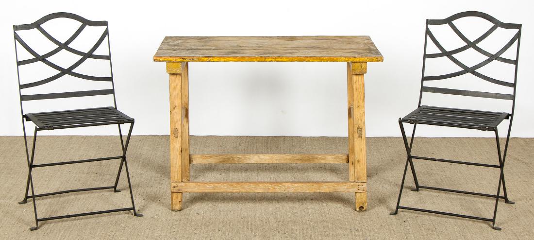 Old Yellow Ranch Table & 2 Metal Chairs (1 of 7)