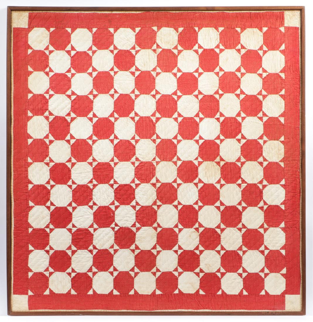 Pennsylvania Amish Antique Baby's Quilt: Pennsylvania Amish Antique Baby' Quilt. Framed. Size: 38 1/2" x 37 1/4" (98 x 95 cm) sight.