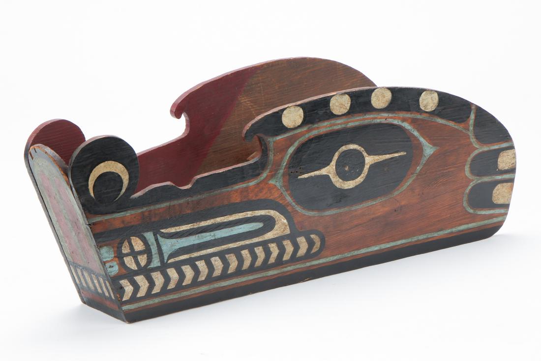 Old Haida Culture Wolf Mask: Old Haida Culture Wolf Mask. Size: 8.75'' x 9.75'' x 21.5'' (22 x 25 x 55 cm).