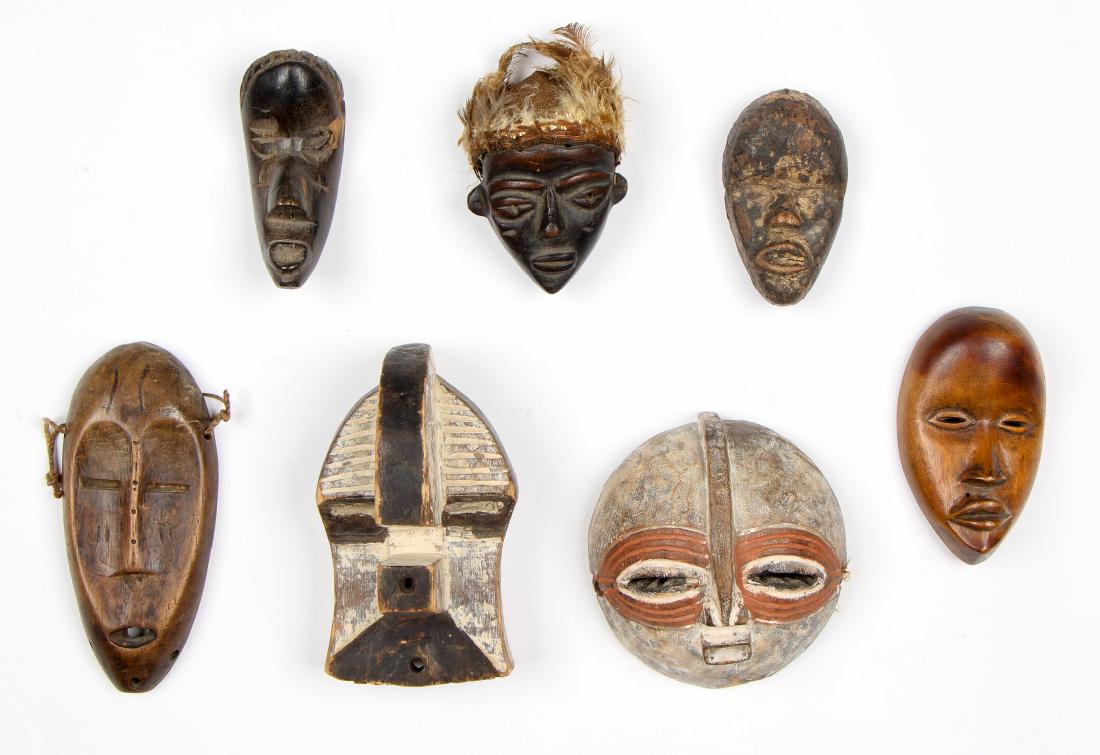 Seven African Passport Masks: Seven African Passport Masks. Including Dan, Pende and Kifwebe examples. Largest size: 5.75'' x 3.5'' x 3'' (15 x 9 x 8 cm).