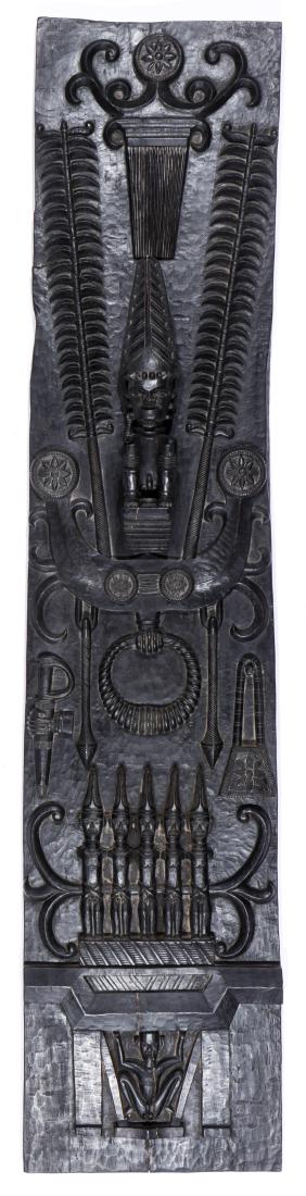 Large Nias Island Arch Panel, Sumatra, Indonesia: 103": Large Nias Island Arch Panel, Sumatra, Indonesia, carved wood. Size: 103'' x 23'' x 9.5'' (262 x 58 x 24 cm).