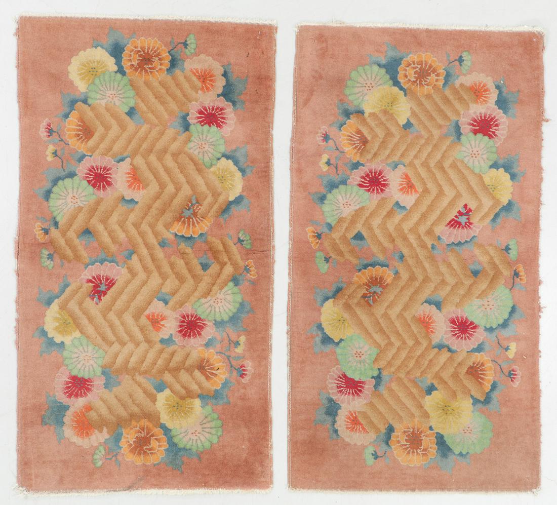 Pair of Art Deco Rugs, Early 20th C, China: Pair of Art Deco Rugs, Early 20th C, China: 2'6'' x 4'8'' (76 x 142 cm). 18 lbs. Note on terms for estimating the age of an item: Antique (100+ years). Semi-Antique (50-100 years). Vintage (20-50 year