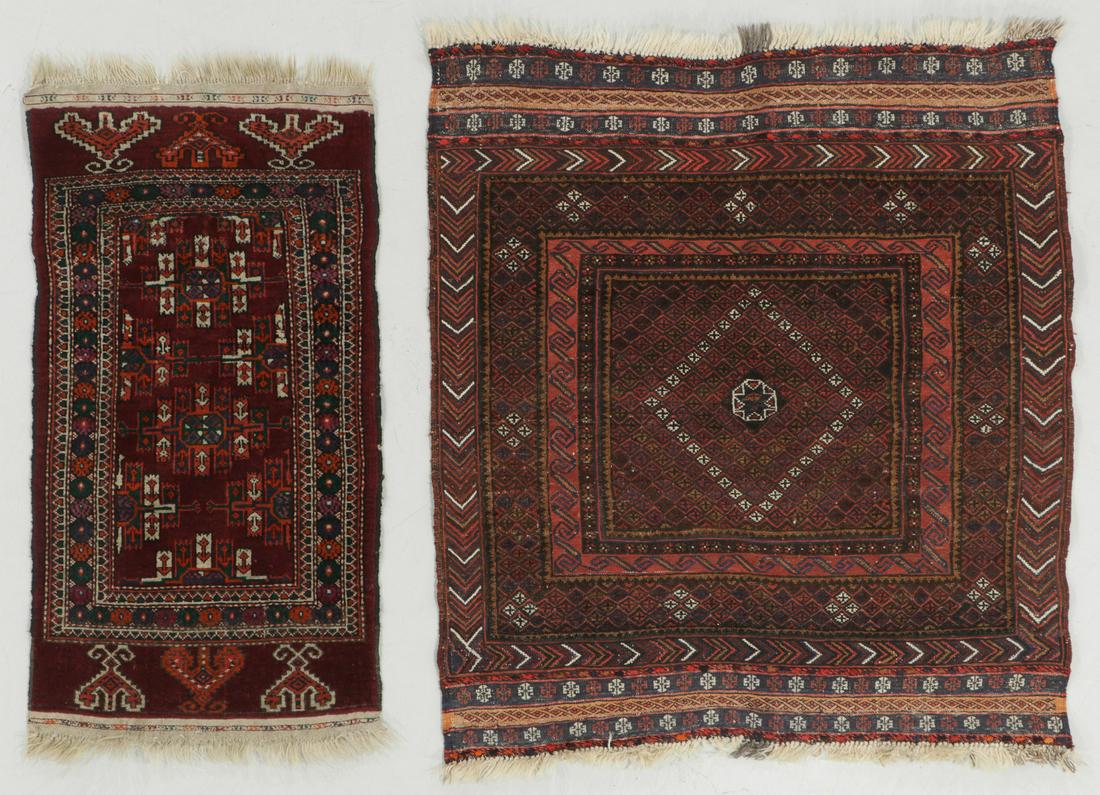 Two Yomud & Afghan Rugs: Yomud & Afghan Rugs. Largest Size: 3'4'' x 3'8''. 8 lbs. Savannah, Georgia estate. Note on terms for estimating the age of an item: Antique (100+ years). Semi-Antique (50-100 years). Vintage (20-50 ye