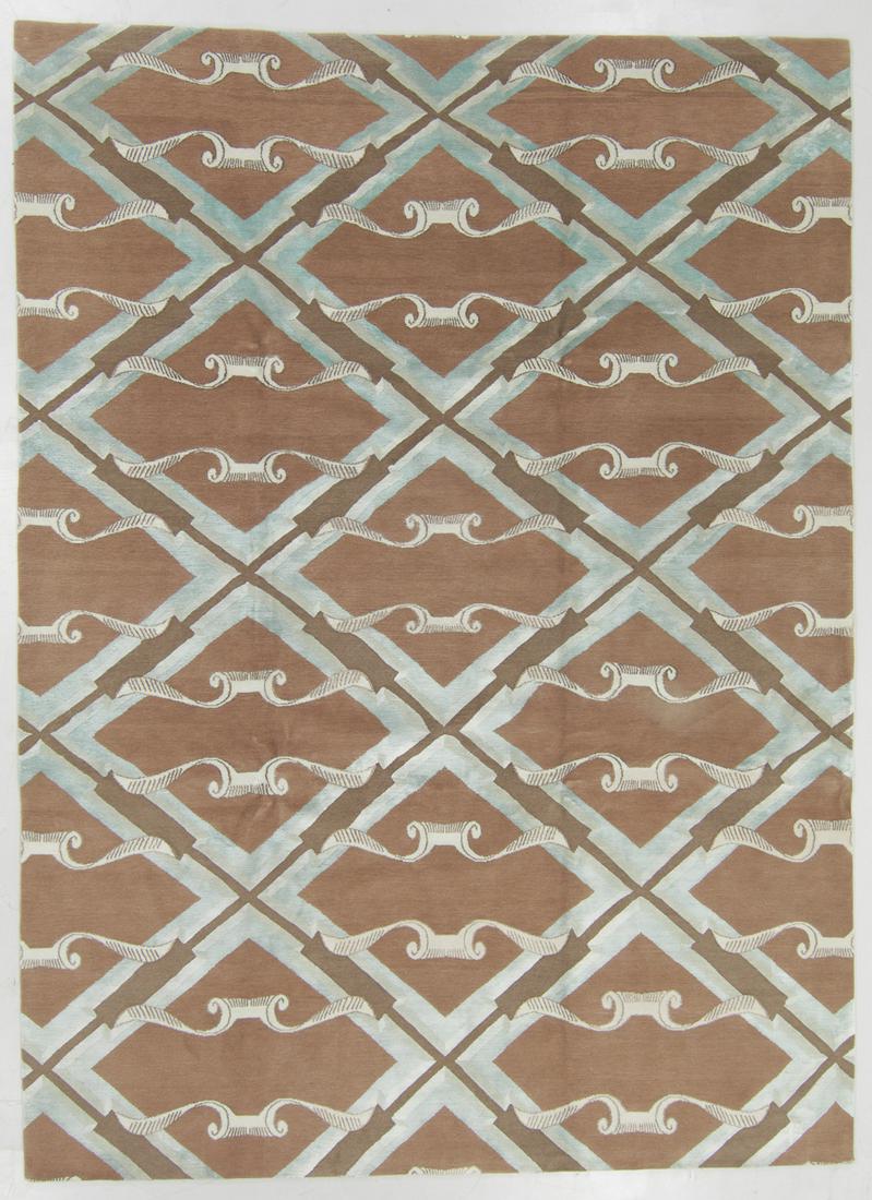 Modern Tibetan Wool & Silk Rug: 9'0'' x 12'3'': Modern Tibetan Wool & Silk Rug, Nepal, hand-knotted, hand-spun wool: 9'0'' x 12'3'' (274 x 373 cm). 80 lbs. Note on terms for estimating the age of an item: Antique (100+ years). Semi-Antique (50-100 