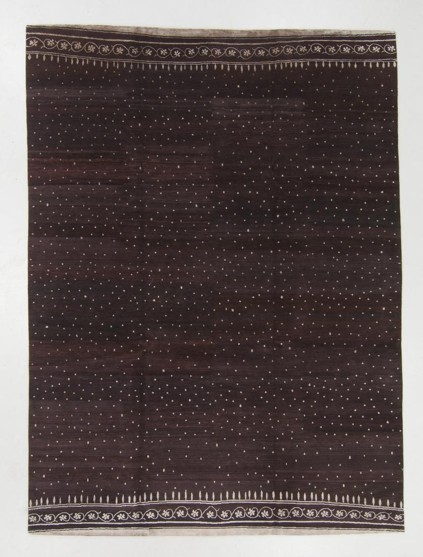 Modern Tibetan Wool Rug: 8'10'' x 12'1'': Modern Tibetan Wool Rug, Nepal, hand-knotted, hand-spun wool: 8'10'' x 12'1'' (269 x 368 cm). 65 lbs. Note on terms for estimating the age of an item: Antique (100+ years). Semi-Antique (50-100 years)