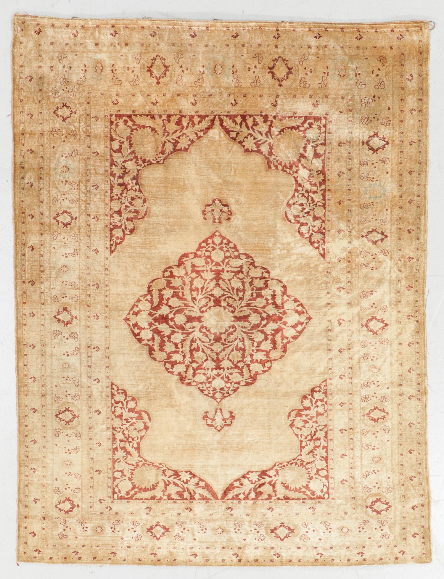 Antique Silk Tabriz Rug, Persia: 4'1'' x 5'4'' (1 of 6)