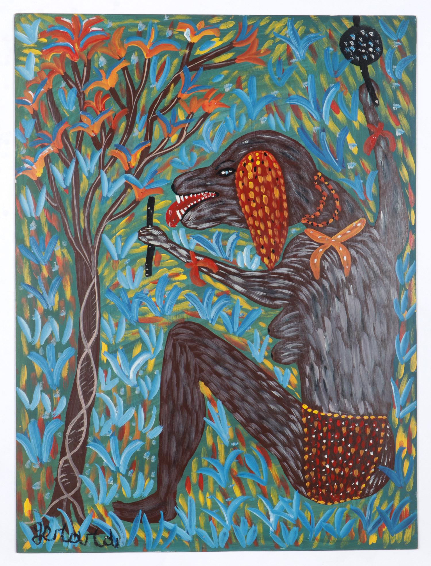Gerard Fortune (Haitian, b. 1933) "Chien": Gerard Fortune (Haitian/Petionville, b. 1933) "Chien," 1984, oil painting on board, signed. Unframed. Size: 24'' x 32'', 61 x 81 cm (board).