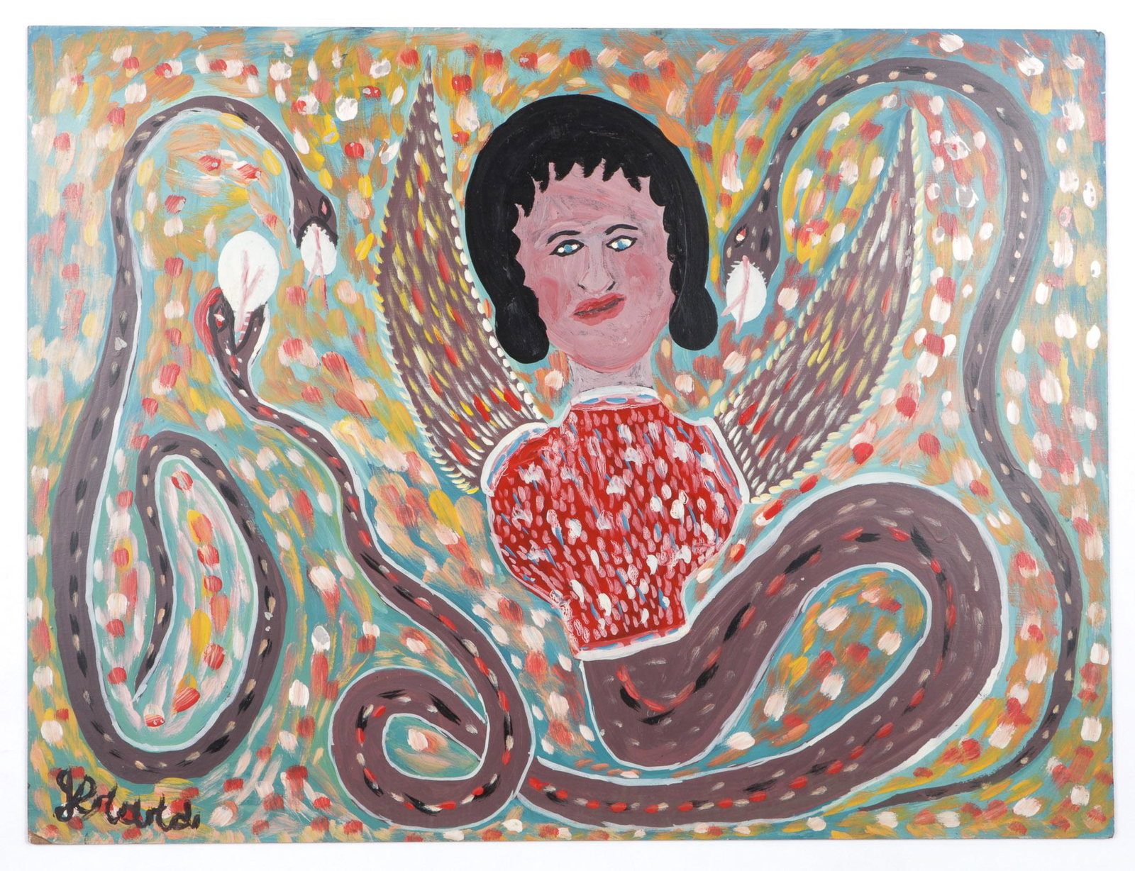 Gerard Fortune (Haitian, b. 1933) Painting: Gerard Fortune (Haitian/Petionville, b. 1933) "Transformation," 1987, oil painting on board, signed. Unframed. Size: 32'' x 24'', 81 x 61 cm (board).