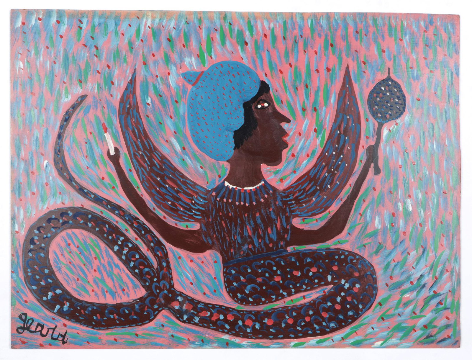 Gerard Fortune (Haitian, b. 1933) "Dambalah": Gerard Fortune (Haitian/Petionville, b. 1933) "Dambalah," 1985, oil painting on board, signed. Unframed. Size: 24'' x 32'', 61 x 81 cm (board).