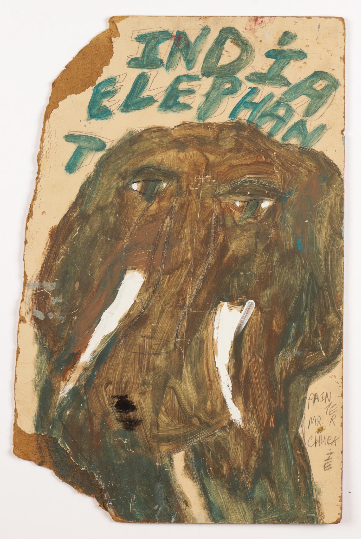 "Artist Chuckie" (1957-1999) Double Sized Painting: Chuckie "Artist Chuckie" Williams (1957-1999) Double Sized Painting: "India Elephant" and "Garden", signed. Unframed. Size: 25.5'' x 16.5'', 65 x 42 cm (board).