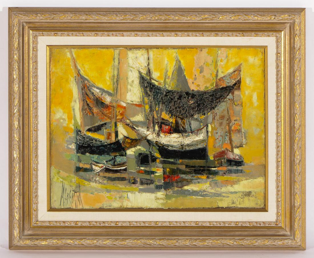 Rene Margotton (French, 1915-2009) "Filet Solitaire": Rene Margotton (French, 1915-2009) "Filet Solitaire," oil painting on canvas, signed. Verso titled. Framed. Size: 18" x 24", 46 x 61 cm (stretcher).