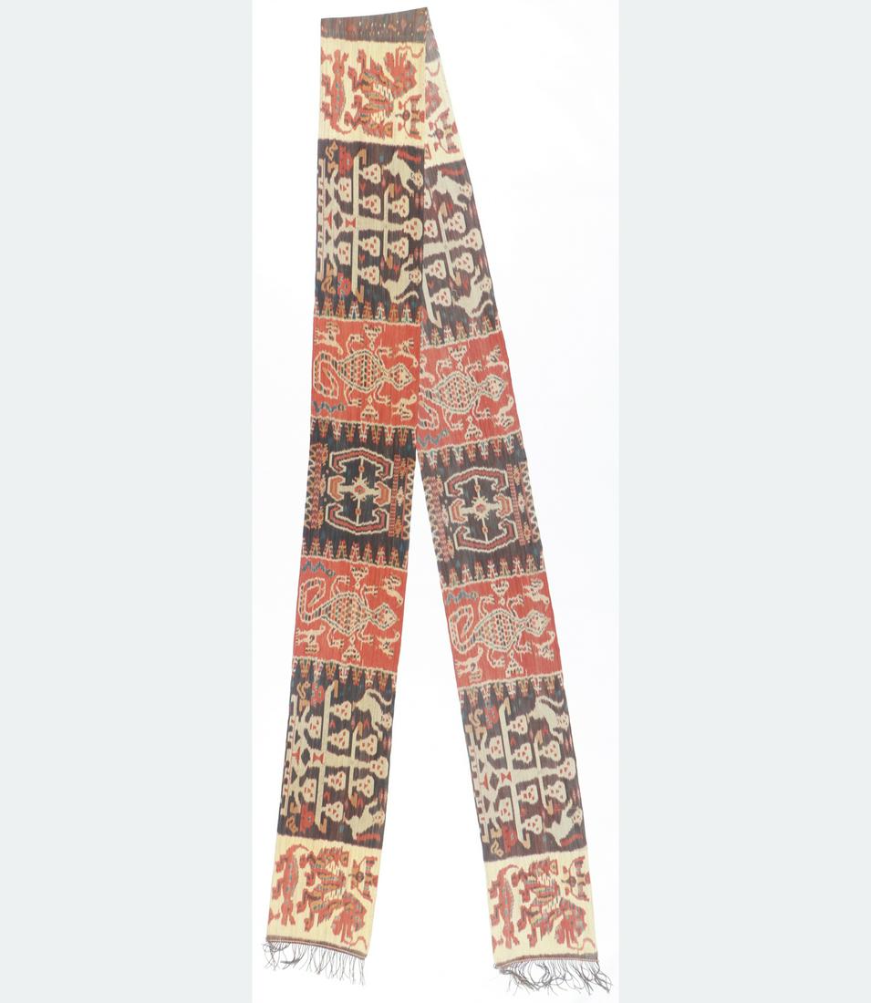 Rare East Sumba House Perimeter Ikat: Rare handwoven ikat used as a house perimeter hanging, East Sumba, Indonesia. Size: 284'' x 15'' (721 x 38 cm).
