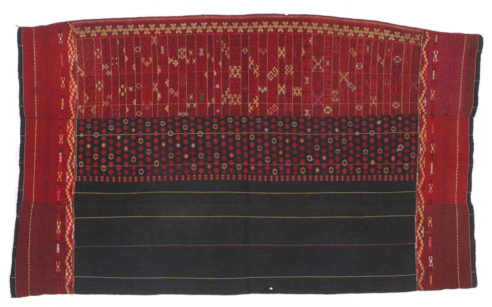 Antique Kachin Woman's Sarong: Woman's sarong, "longyi", silk, cotton, wool, early 20th century, Kachin people, Myanmar. Size: 56'' x 33'' (142 x 84 cm).
