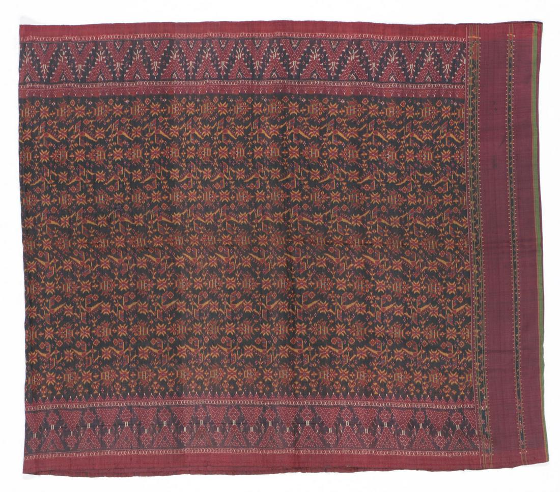 Antique Silk Ikat Thai Sarong Textile: Silk ikat ("matmi") sarong with bird motif, "phasin"; Thailand. Size: 32'' x 37'' (81 x 94 cm).