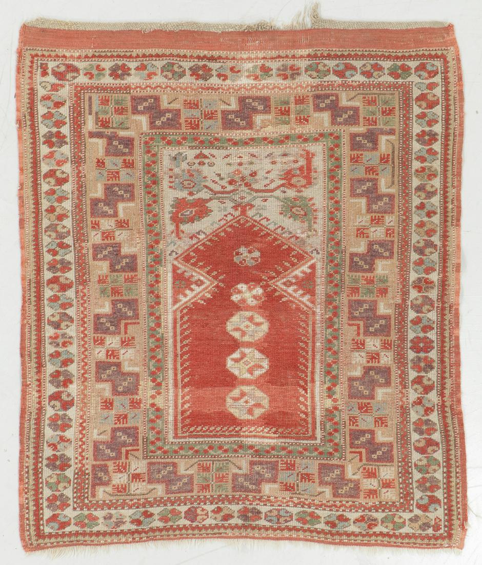 Antique Milas Rug, Turkey: 3'7'' x 4'2'': Antique Milas Rug, Turkey: 3'7'' x 4'2'' (109 x 127 cm). 4 lbs.