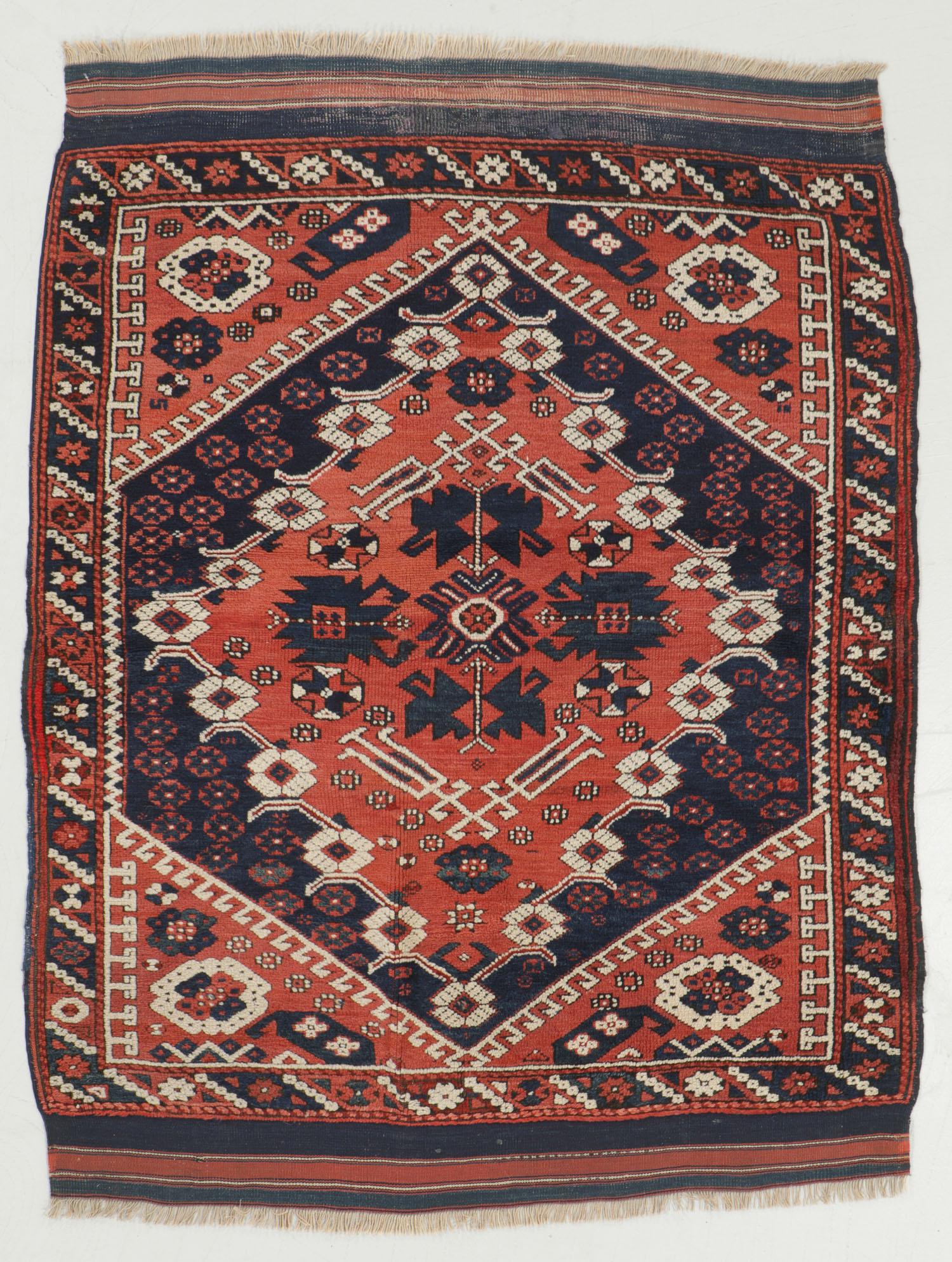 Antique Kiz Bergama Rug, Turkey: 3'4'' x 4'3'': Antique Kiz Bergama Rug, Turkey: 3'4'' x 4'3'' (102 x 130 cm). 5 lbs. Pennsylvania estate.