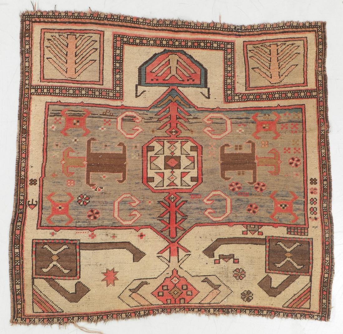 Antique Kazak Prayer Rug, Caucasus: 3'7'' x 3'11'': Antique Kazak Prayer Rug, Caucasus: 3'7'' x 3'11'' (109 x 119 cm). 5 lbs. Please note: No Reserve on this lot or any other lot in this auction. All acceptable bidding commences at the Online Start Pri