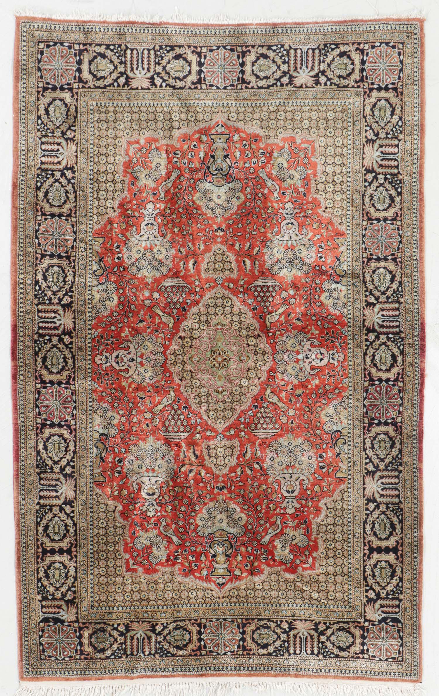 Vintage Silk Qum Rug, Persia: 3'9'' x 5'11'' (1 of 6)