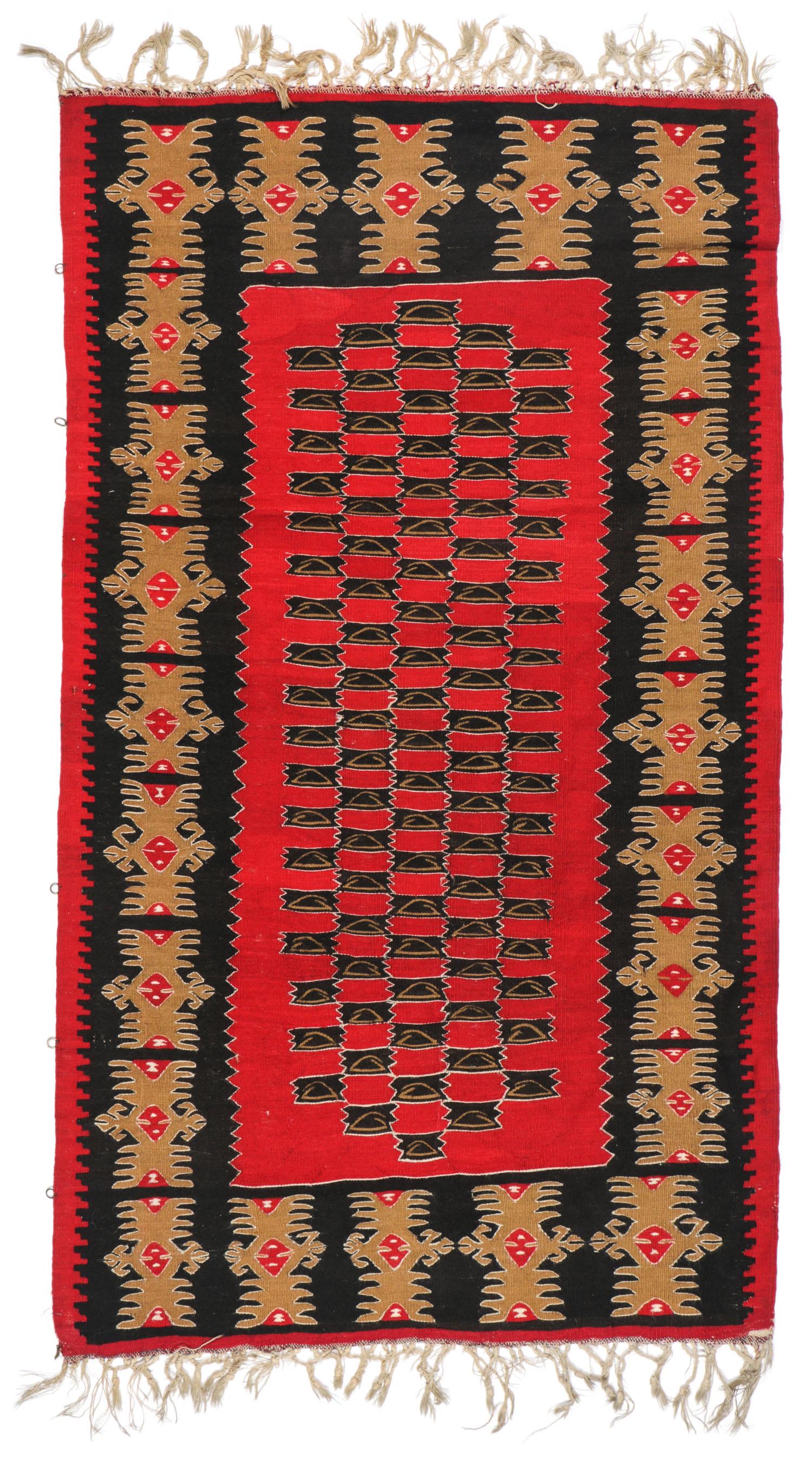 Semi-Antique Kilim: 3'5'' x 5'11'': Semi-Antique Kilim, Turkey: 3'5'' x 5'11'' (104 x 180 cm). 4 lbs. Please note: No Reserve on this lot or any other lot in this auction. All acceptable bidding commences at the Online Start Price.