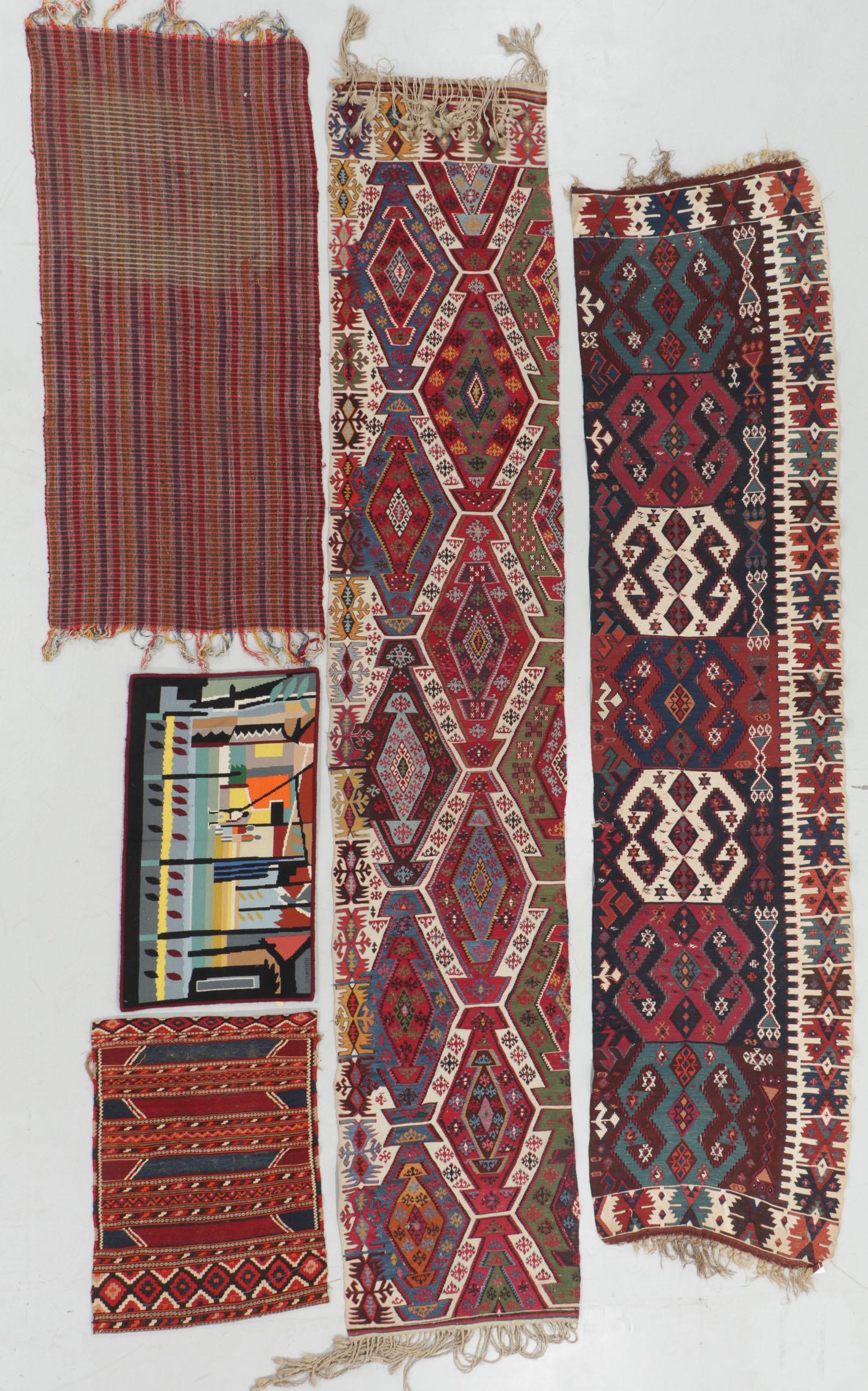 Estate Lot of 4 Antique Kilims & 1 Vintage Hooked Rug (1 of 8)