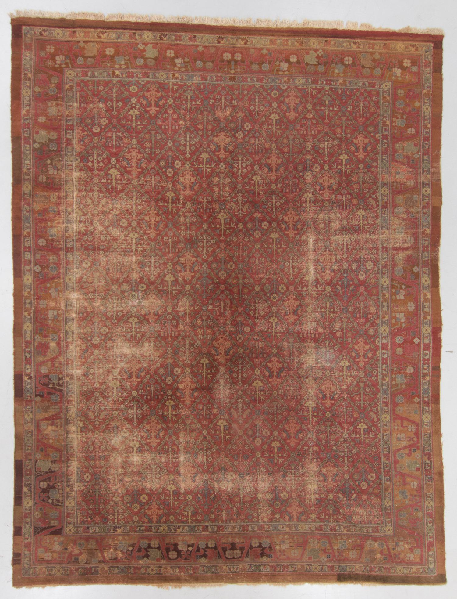 Antique Agra Rug, India: 10'10'' x 14'1'': Antique Agra Rug, India: 10'10'' x 14'1'' (330 x 429 cm). 63 lbs. Please note: No Reserve on this lot or any other lot in this auction. All acceptable bidding commences at the Online Start Price.