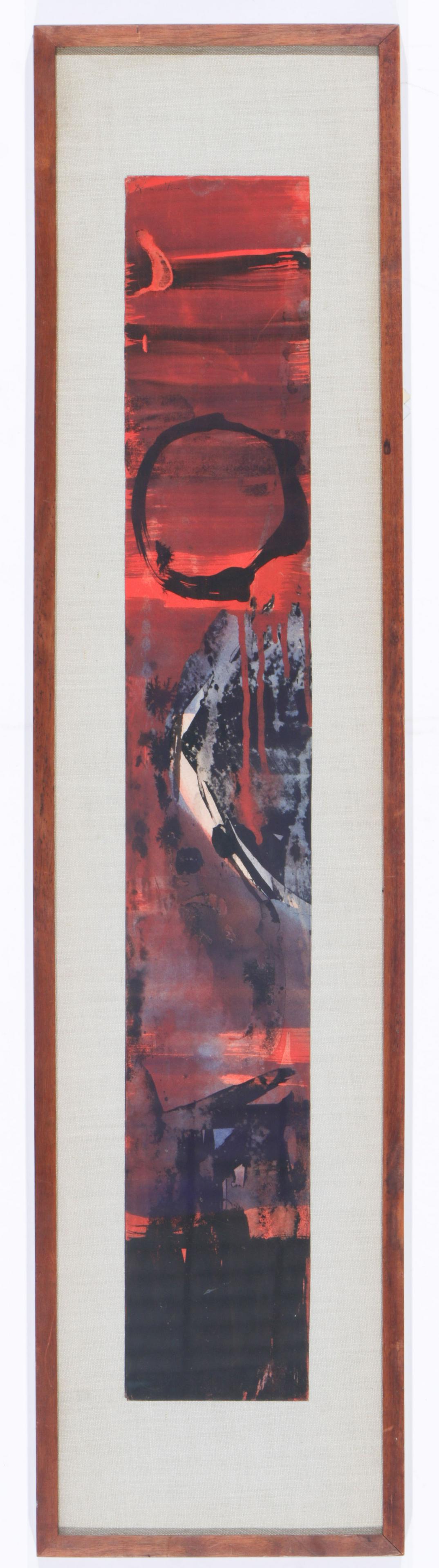 Matsumi Kanemitsu (American, 1922-1992): Matsumi Kanemitsu (American, 1922-1992) Untitled. mixed media, signed and stamped. Framed. Verso inscribed: "Ex Coll. Stephen Radich (his art dealer) tio Jerome H. Goodman" Size: 28.75'' x 4.25'', 73 