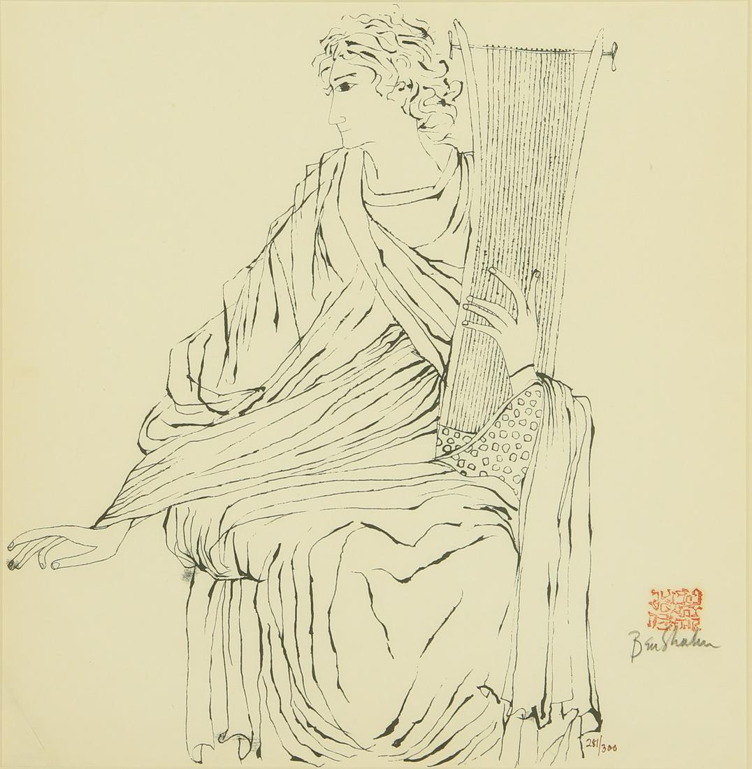 Ben Shahn (American, 1898-1969): Ben Shahn (American, 1898-1969) "Youth with Cithara" lithograph, signed. Framed. Size: 23.5'' x 22.5'', 60 x 57 cm (sight); 33'' x 32'', 84 x 81 cm (frame).