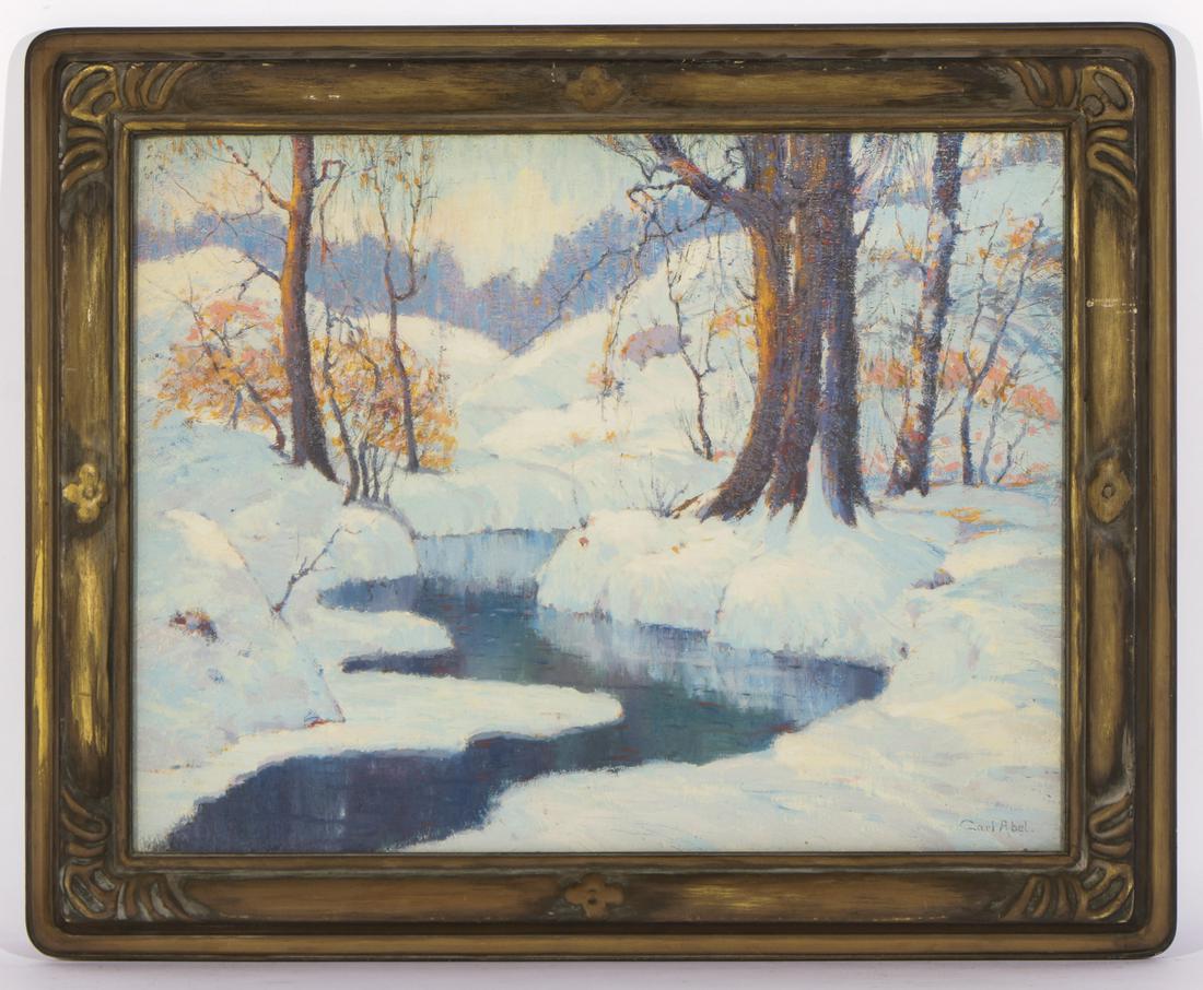 Carl Abel (American, 1875-1959) Painting: Carl Abel (American, 1875-1959) Untitled (Stream in Winter) oil on canvas, signed. Framed. Size: 20'' x 26'', 51 x 66 cm (stretcher); 26'' x 32'', 66 x 81 cm (frame).