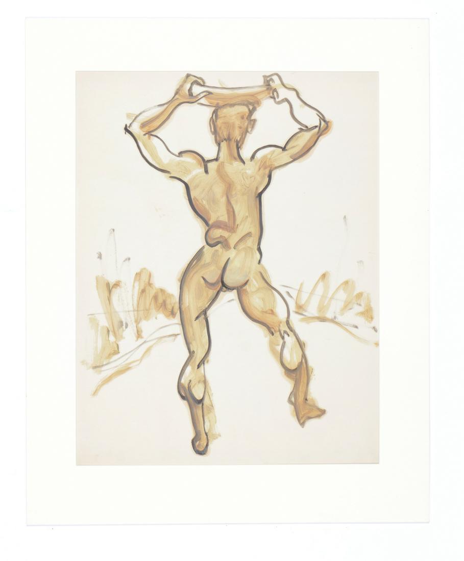 Emlen Etting (1905-1993) Figure Painting: Emlen Pope Etting (American, 1905-1993) Male Nude Figurative Painting, oil on Paper, unsigned. Matted. Size: 24'' x 19'', 61 x 48 cm (sheet); 30'' x 24'', 76 x 61 cm (mat).