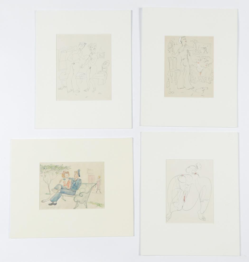 Emlen Etting (1905-1993) 4 Mixed Media: Emlen Pope Etting (American, 1905-1993) 4 Mixed Media Works on Paper, 3 signed, 1 titled "Golden Square London" and dated "66". Each matted. Largest Size: 11'' x 8'', 28 x 20 cm (sheet); 20'' x 16'',