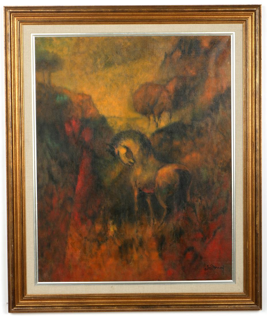 Lebadang (French/Vietnamese, 1922-2015): Lebadang (French/Vietnamese, 1922-2015), Le Cheval, oil painting on canvas, signed. Framed. Size: 31.5'' x 25.25'', 80 x 64 cm (stretcher); 39'' x 32.25'', 99 x 82 cm (frame).