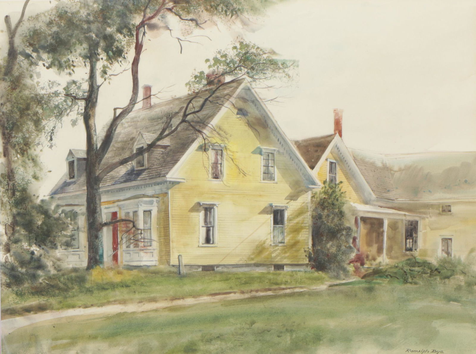 Ranulph Bye (American, 1916-2003) Maine Watercolor: Ranulph Bye (American, 1916-2003) "Samuel Long House, Martinsville, Maine," watercolor, signed. Framed, matted and glazed. Size: 20" x 27" (51 x 69 cm.)