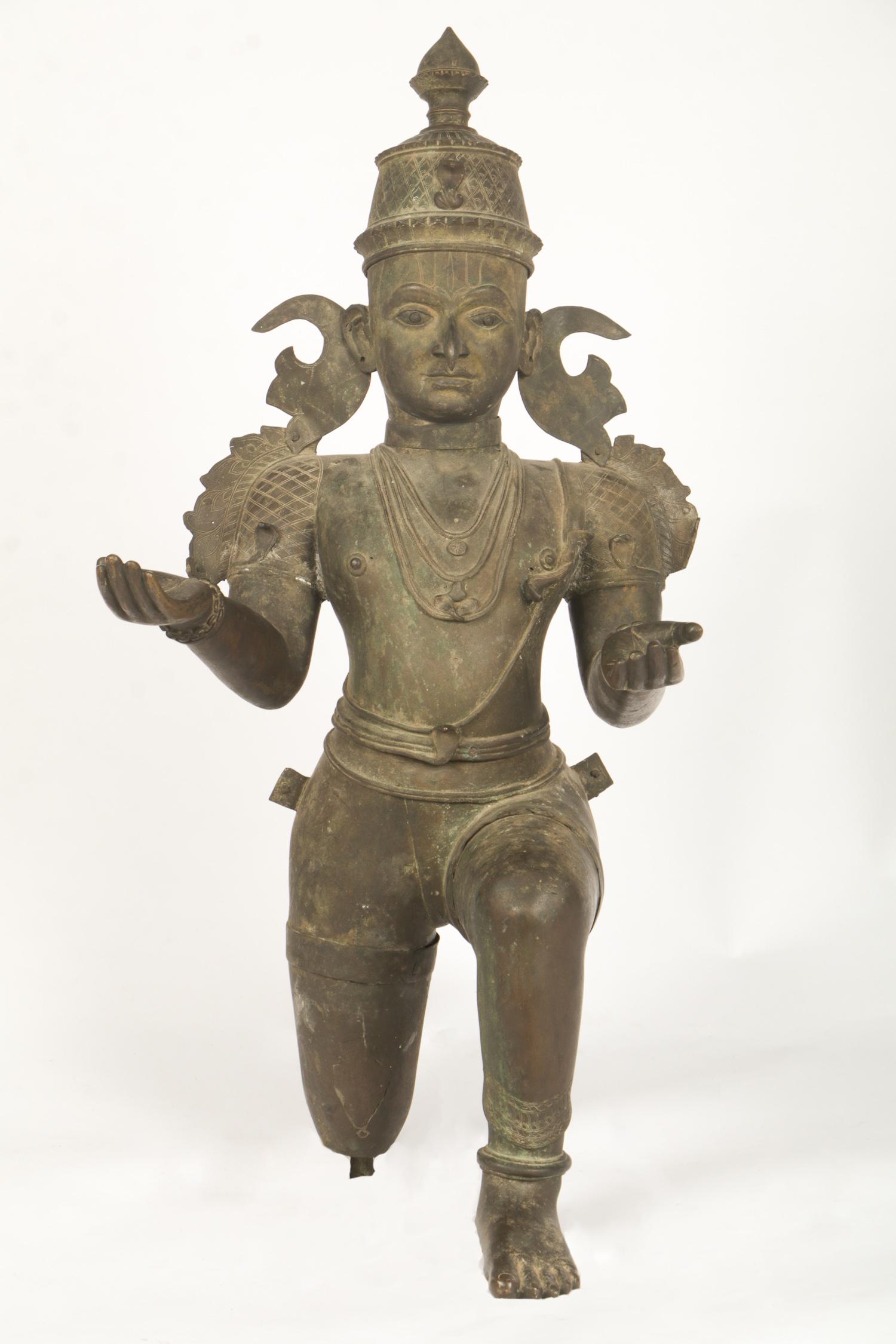 Large Antique Bronze Buddhist Figure on One Knee: Large Bronze Buddhist Figure on One Knee. Provenance: Collection of Allan Stone, New York. Size: 40" x 20.5" x 30" (102 x 52 x 76 cm.)