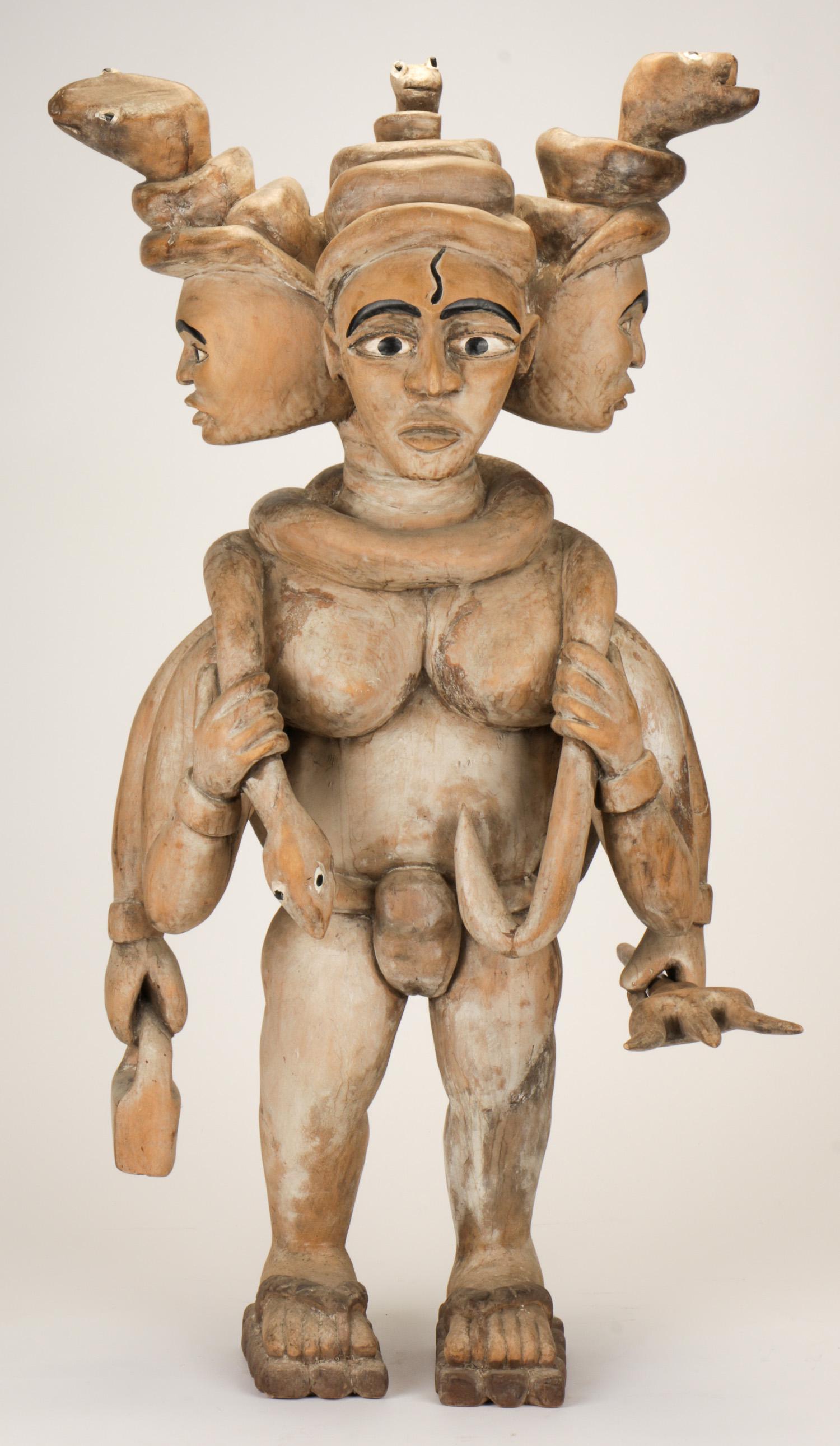 Large African Igbo Mami-Wata Figure: Large African Igbo Mami-Wata Figure. Carved wood, pigment. Provenance: Collection of Allan Stone, New York. Mami Wata is a water spirit usually represented as a snake charmer or a mermaid. Her name ma