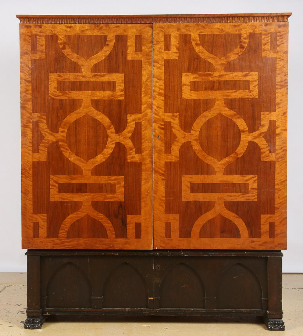 Swedish Art Deco Rosewood and Birch Marquetry Cabinet: Swedish Art Deco Rosewood and Birch Marquetry Cabinet. Attributed to Architect Carl Bergsten. Circa 1923. Size: 77'' x 63'' x 28'' (196 x 160 x 71 cm).