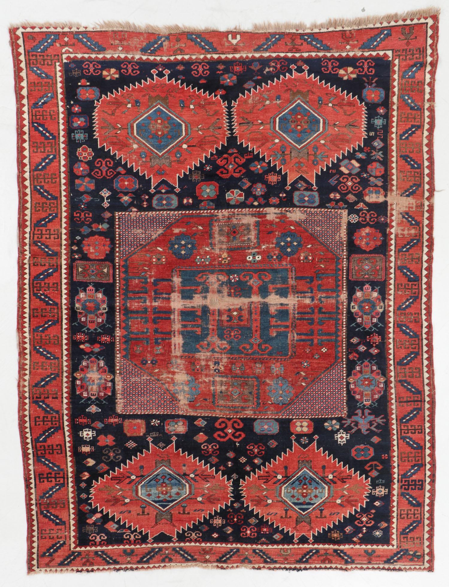 Antique Kazak Rug, Caucasus: 6'0'' x 7'11'': Antique Kazak Rug, Caucasus: 6'0'' x 7'11'' (183 x 241 cm). 17 lbs. Note on terms for estimating the age of an item: Antique (100+ years). Semi-Antique (50-100 years). Vintage (20-50 years). Modern (u