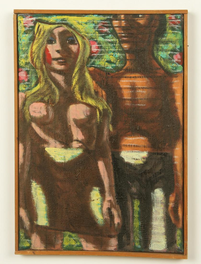 Jack Gerber (American, b. 1927) "Adam and Eve": Jack Gerber (American, b. 1927) "Adam and Eve", oil painting on canvas, signed. Framed. Size: 17'' x 12'', 43 x 30 cm (stretcher); 18'' x 12'', 46 x 30 cm (frame).