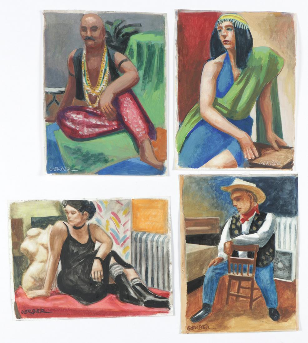 Jack Gerber (American, b. 1927) Group of 4 Figure: Jack Gerber (American, b. 1927) Group of 4 Figure Studies, mixed media on paper, signed. Each unframed. Ranging in Size from: 19'' x 15'', 48 x 38 cm (sheet) to 20'' x 15'', 51 x 38 cm (sheet).