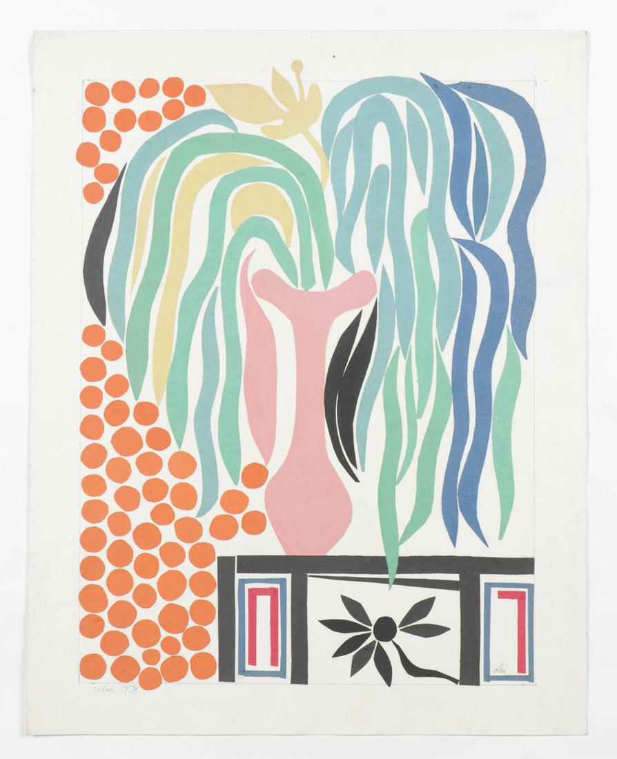 George Colin (American, 1929-2014) Paper Collage: George Colin (American, 1929-2014) Untitled (Floral Still Life), 1978, paper collage, signed. Unframed. Size: 30" x 22", 76 x 56 cm.