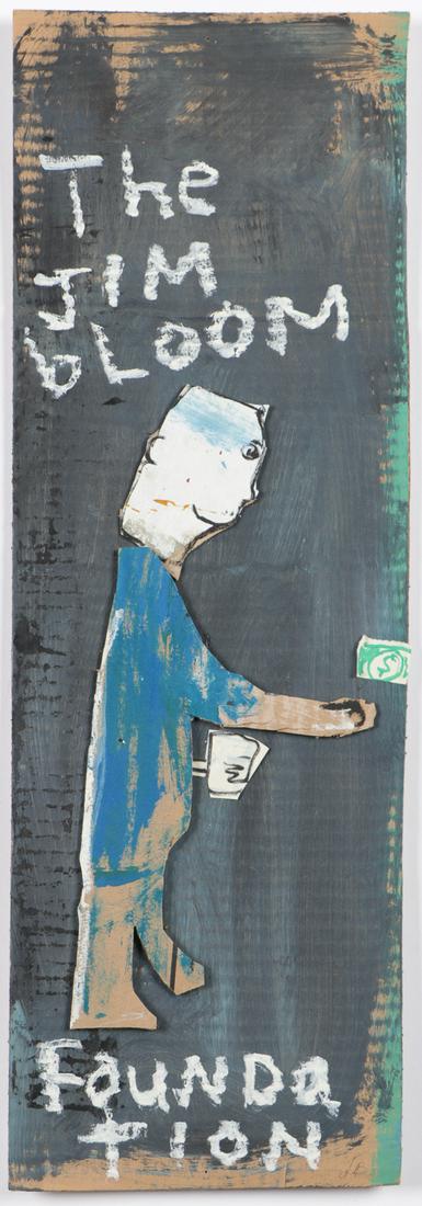 Jim Bloom (b. 1968) "The Jim Bloom Foundation" mixed: Jim Bloom (American, b. 1968) "The Jim Bloom Foundation," mixed media on cardboard, initialed. Unframed. Size: 24'' x 8'', 61 x 20 cm (sheet).