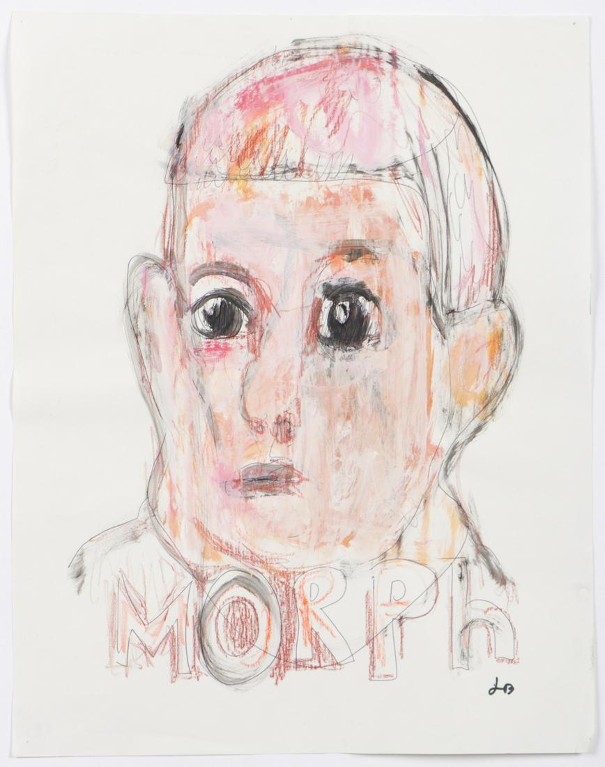Jim Bloom (b. 1968) "Morph" mixed media: Jim Bloom (American, b. 1968) "Morph," mixed media on paper, initialed. Unframed. Size: 16'' x 13.25'', 41 x 34 cm (sheet).