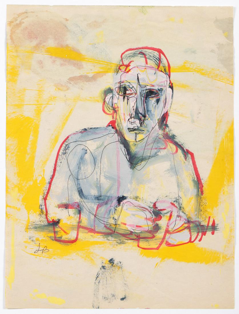 Jim Bloom (b. 1968) Untitled (Bar Figure): Jim Bloom (American, b. 1968) Untitled (Bar Figure), mixed media on paper, initialed. Unframed. Size: 12'' x 9'', 30 x 23 cm (sheet).