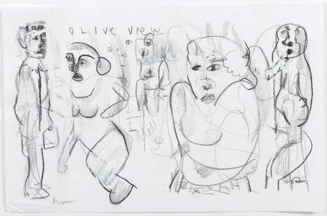 Jim Bloom (b. 1968) "Olive View" Mixed media: Jim Bloom (American, b. 1968) "Olive View," mixed media on paper, signed. Unframed. Size: 11'' x 17'', 28 x 43 cm (sheet).