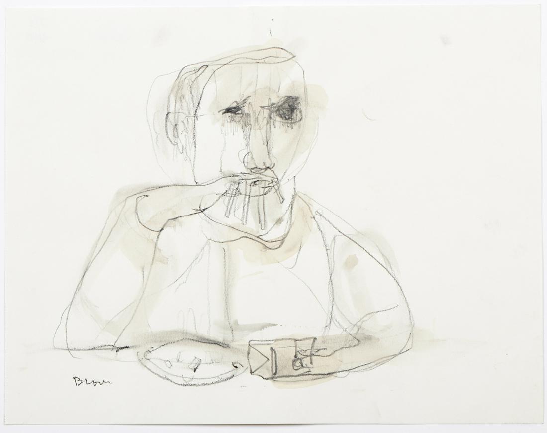 Jim Bloom (b. 1968) mixed media: Jim Bloom (American, b. 1968) Untitled mixed media on paper, signed. Unframed. Size: 9'' x 11.5'', 23 x 29 cm (sheet).