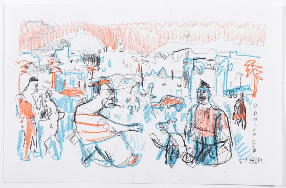 Jim Bloom (b. 1968) Untitled mixed media: Jim Bloom (American, b. 1968) Untitled, mixed media on paper, signed. Unframed. Size: 11'' x 17'', 28 x 43 cm (sheet).e: