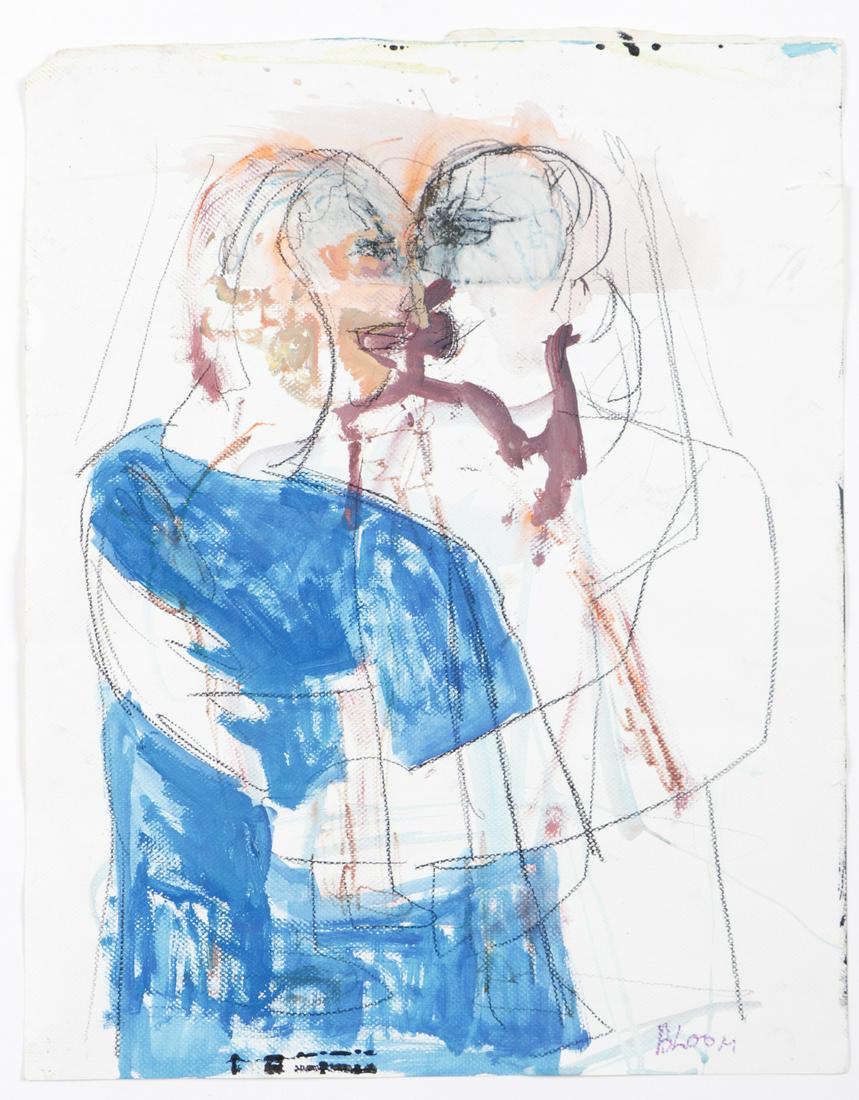 Jim Bloom (b. 1968) Untitled (Couple Hugging): Jim Bloom (American, b. 1968) Untitled (Couple Hugging) mixed media, signed. Unframed. Size: 24.25'' x 19'', 62 x 48 cm (sheet).